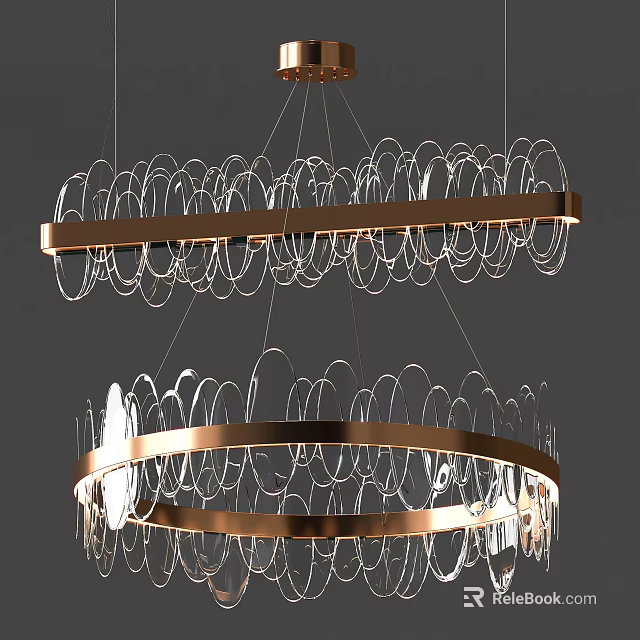 Modern Rose Gold Circular Chandelier With Transparent Glass Rings for Contemporary Interior Lighting Design 3d model 
