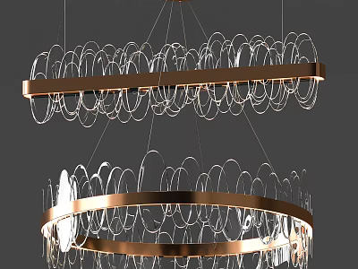 Modern Rose Gold Circular Chandelier With Transparent Glass Rings for Contemporary Interior Lighting Design 3d model