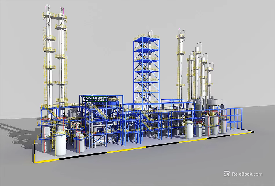 Industrial Equipment 3D Model Featuring Towers Pipelines Storage Tanks And Steel Structures 3d model 