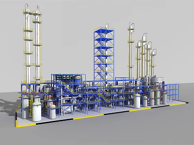 Industrial Equipment 3D Model Featuring Towers Pipelines Storage Tanks And Steel Structures 3d model