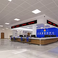 Administrative Service Hall Interior With Blue Walls Desks Chairs File Cabinets And Computers