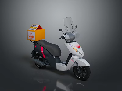 White Scooter Motorcycle With Yellow KFC Delivery Box And Front Windshield 3d model
