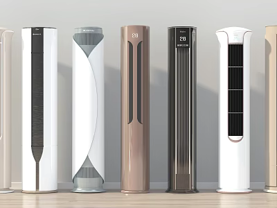 Tower Air Conditioner Fans With Various Modern Designs And Different Color Options Displayed 3d model