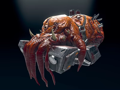 Mechanical Organic Hybrid Creature Character With Red Tentacles Metal Armor Spikes And Bolts 3d model