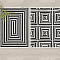 Geometric Square Rugs With Nested Rectangles And Repeating Square Patterns In Black White 3d model
