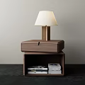 Modern Wooden Bedside Table With Drawer Open Shelf Table Lamp And Books
