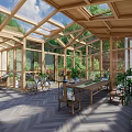 Modern Villa Balcony With Glass Roof Metal Frame And Lush Green Plants