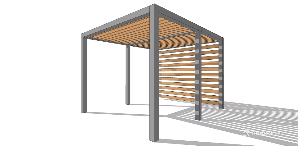 Modern Outdoor Pergola with Metal Frame Wooden Slats and Side Top Design 3d model 