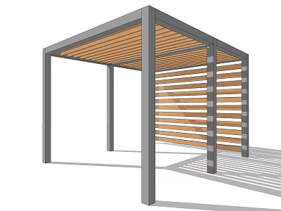 Modern Outdoor Pergola with Metal Frame Wooden Slats and Side Top Design 3d model