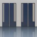 Dark Blue Hinged Doors with Light Vertical Stripes on Light Walls and Smooth Floor Reflections 3d model