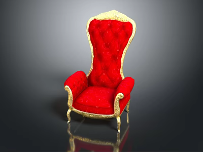 Luxurious Red Velvet Chair With Gold Accents And Elegant Design Details 3d model
