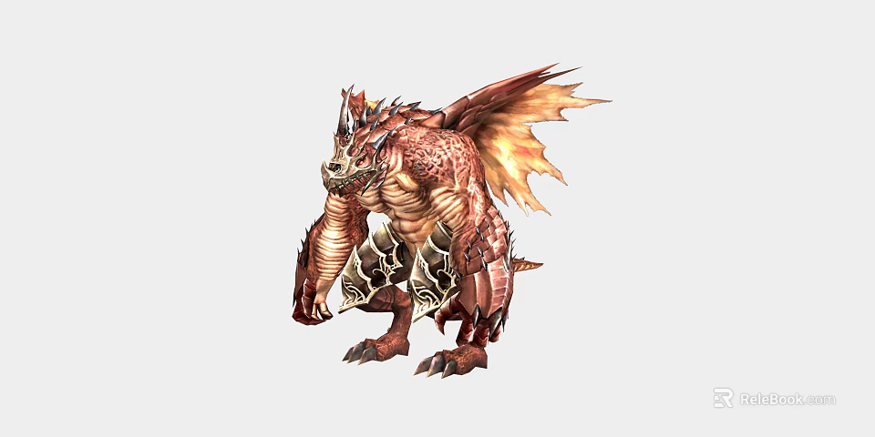 Game And Movie Character Red Winged Horned Muscular Scaled Clawed Monster 3d model 