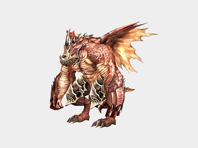 Game And Movie Character Red Winged Horned Muscular Scaled Clawed Monster 3d model
