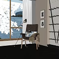 Cozy Indoor Scene With Gray Armchair Floor Lamp And Sea View Through Window