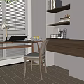 Modern Study Room Interior With Wooden Desk Chair Bookshelf And Window Blinds Plant