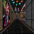 KTV Modern Interior Design With Colorful Pendant Lights Shiny Floor And Wall Decorations