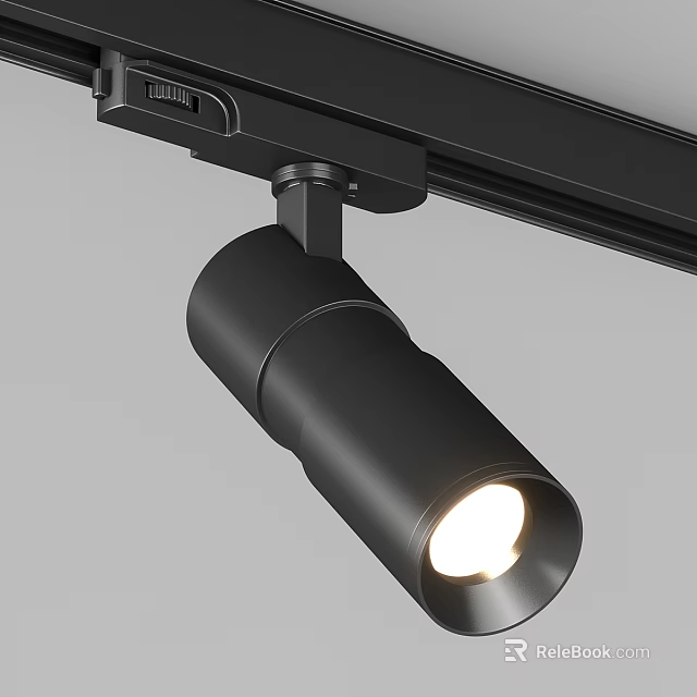 Black Track Spotlight On Ceiling Rail With Bright Light Beam For Modern Interior Lighting 3d model 