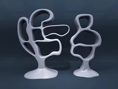 Unique White Display Shelves With Hollow Curved Design And Stable Base 3d model