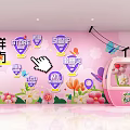 Colorful Photo Check in Spot With Pink Background Balloons Tulips And Decorative Signs