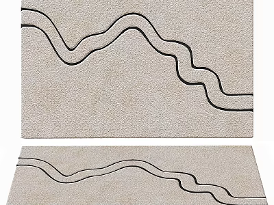 Square Rug With Light Background And Black Wavy Lines 3d model