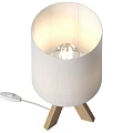 Modern Floor Lamp With White Fabric Shade Wooden Tripod Base On Off Switch And Cable
