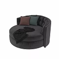 Cozy Round Gray Velvet Accent Chair With Soft Cushions Colorful Pillows And Throw Blanket