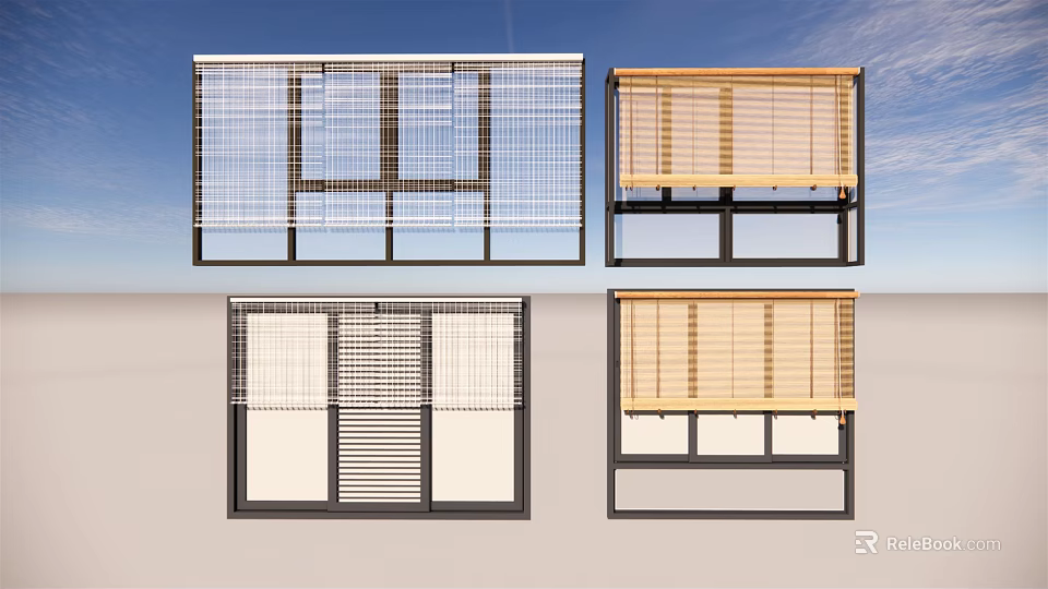 Modern Window Blinds With Vertical Horizontal Styles Wooden White Interior Design 3d model