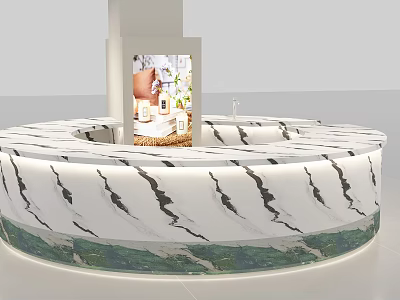 Modern Round Bar Counter Design With Marble Top Black White Veins And Lighting 3d model