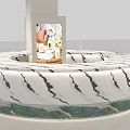 Modern Round Bar Counter Design With Marble Top Black White Veins And Lighting