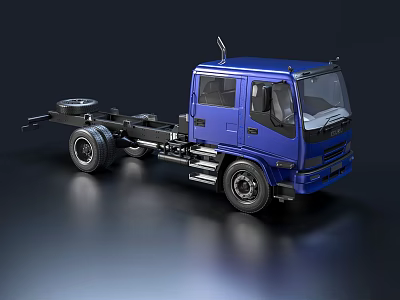 Modern Blue Truck Chassis With Cab And Black Wheels Design 3d model