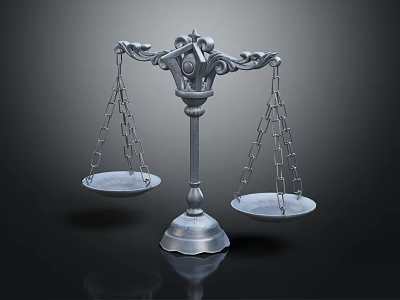 Ornamental metal balance scale with decorative base trays and chains 3d model