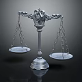 Ornamental metal balance scale with decorative base trays and chains