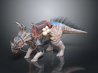Triceratops Reptile Model with Ornate Saddle Pouches Colorful Patterns and Spiked Back 3D Rendering 3d model