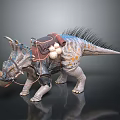 Triceratops Reptile Model with Ornate Saddle Pouches Colorful Patterns and Spiked Back 3D Rendering