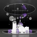 Purple And Silver Decorative Balls With Hanging Bottles On Round Display Stand