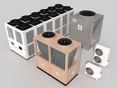 Different Sizes and Designs of Air Conditioning Fans Including Large and Small Units 3d model