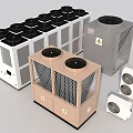 Different Sizes and Designs of Air Conditioning Fans Including Large and Small Units