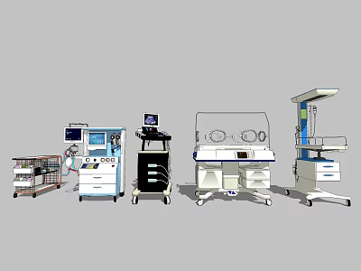 Essential Mobile Medical Devices for Hospitals Including Trolleys Monitors Incubators IV Stands 3d model