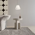 Modern Stone Side Table In Living Room With White Sofa Rug And Diffuser 3d model