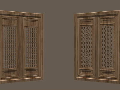 Traditional Wooden Doors With Intricate Carved Design And Lattice Pattern Details 3d model