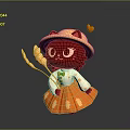 Red Cat Wearing Yellow Hat With Heart In Orange Leaf Dress Holding Wheat Ears