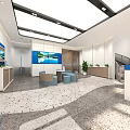 Modern Bank Interior With Spacious Lobby Digital Screens Comfortable Seats And Green Plants