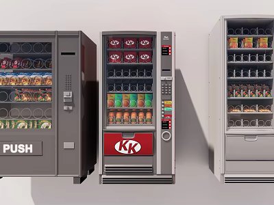 Various Commercial Vending Machines With Assorted Snacks Drinks And Modern Features 3d model