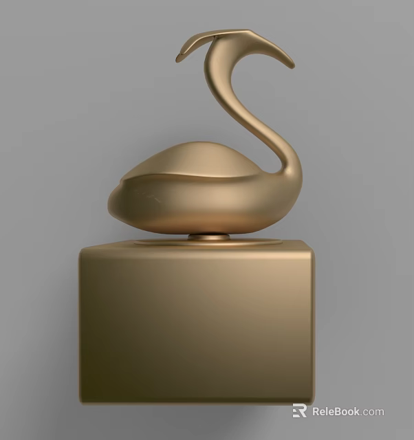 Elegant Golden Swan Shaped Decorative Ornament Set With Square Base 3d model 