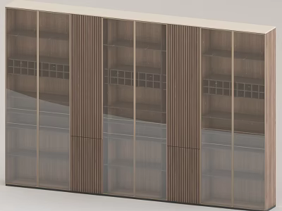 Modern Wooden Storage Cabinets With Glass Doors And Vertical Stripes Design 3d model