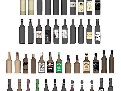 Elegant Wine Bottles And Glasses Collection With Various Designs And Colors 3d model