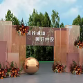Starry Sky Party Decoration With Transparent Arch Floral Arrangements And Metallic Spheres