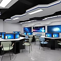 Modern School Computer Classroom Equipped With Multiple Computers Large Screens And Ergonomic Chairs 3d model
