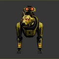 Detailed Yellow Mechanical Dog With Red Eyes And Robotic Components