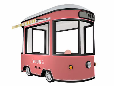 Pink Vintage Food Cart With 1988 Sign Young 1984 Logo And Transparent Windows 3d model